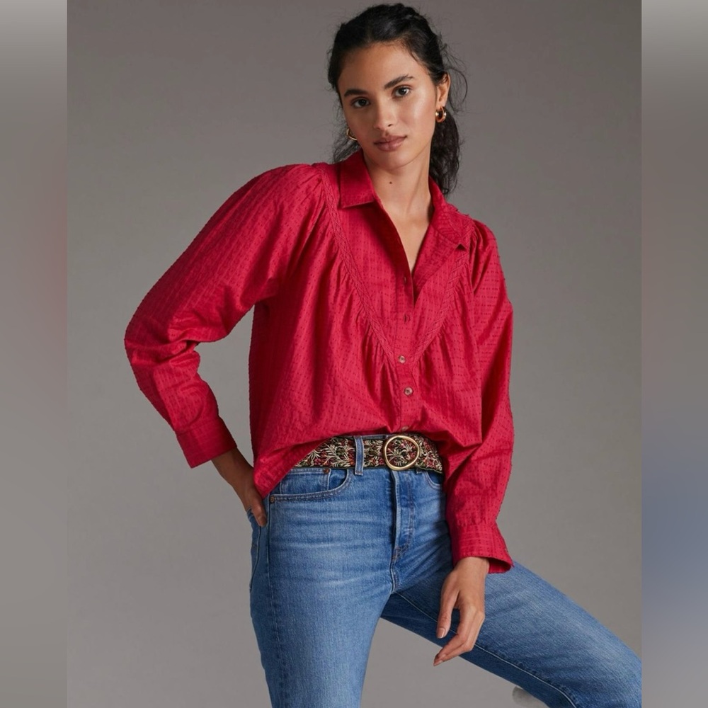 Pilcro Lace-Back Buttondown Womens Size L